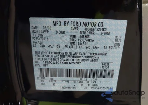 2009 Ford Escape Hybrid z USA, uszkodzony, nr VIN 1FMCU593X9KA25707